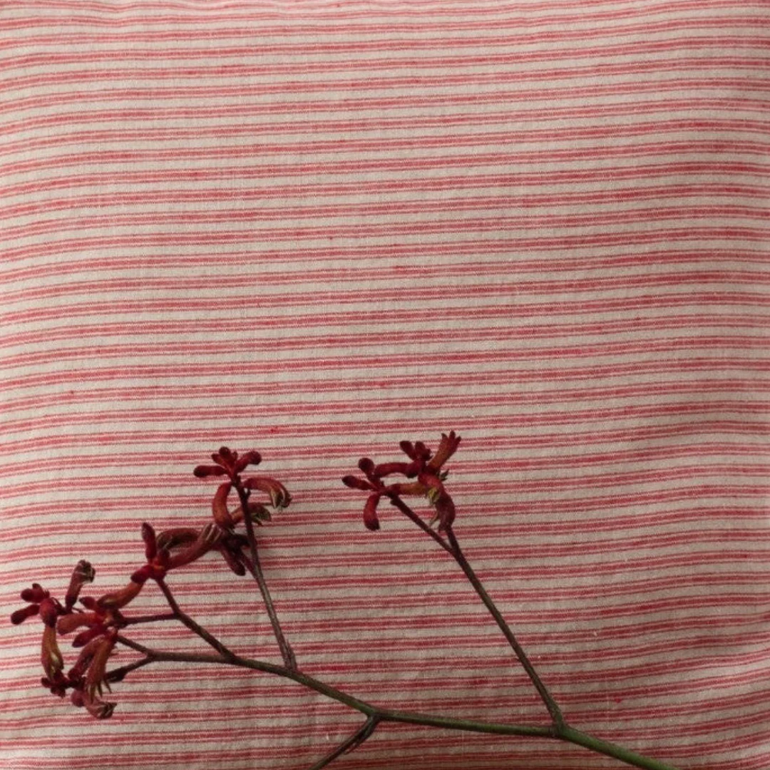 Red Natural Stripes Linen Cushion Cover - Image 3