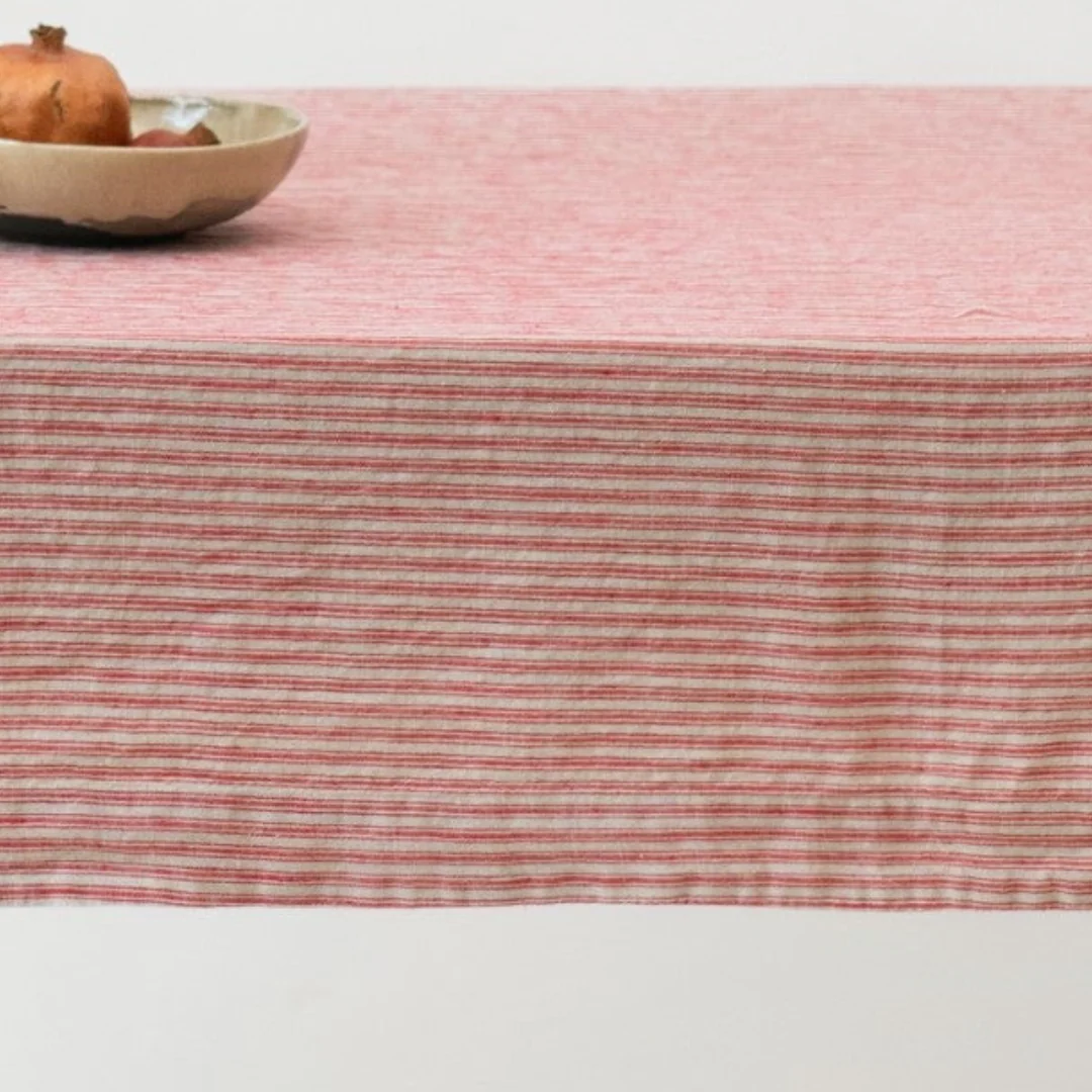 Red Natural Stripes Linen Tablecloth - Image 3
