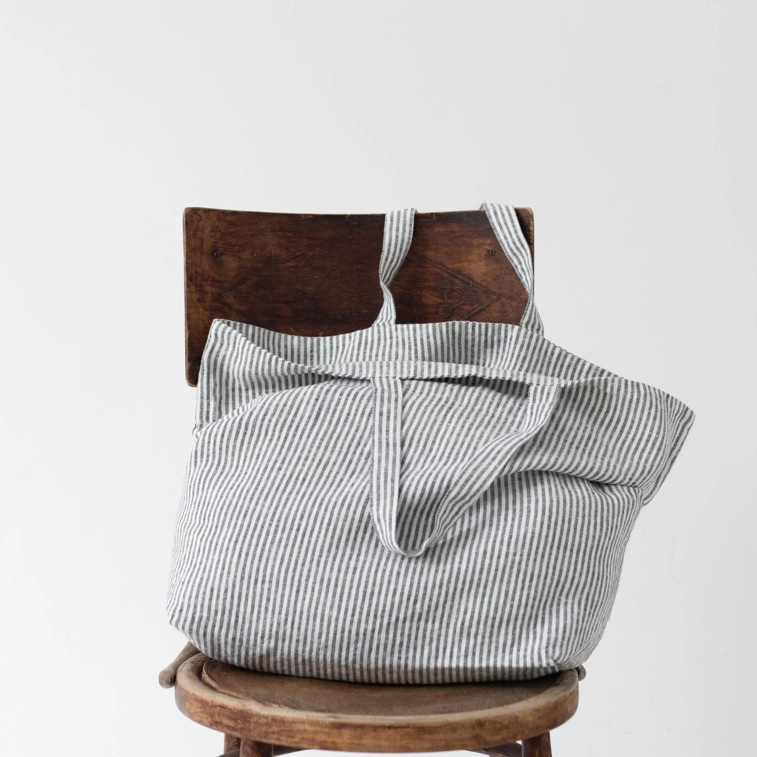 Thin Black Stripes Large Linen Bag - Image 3