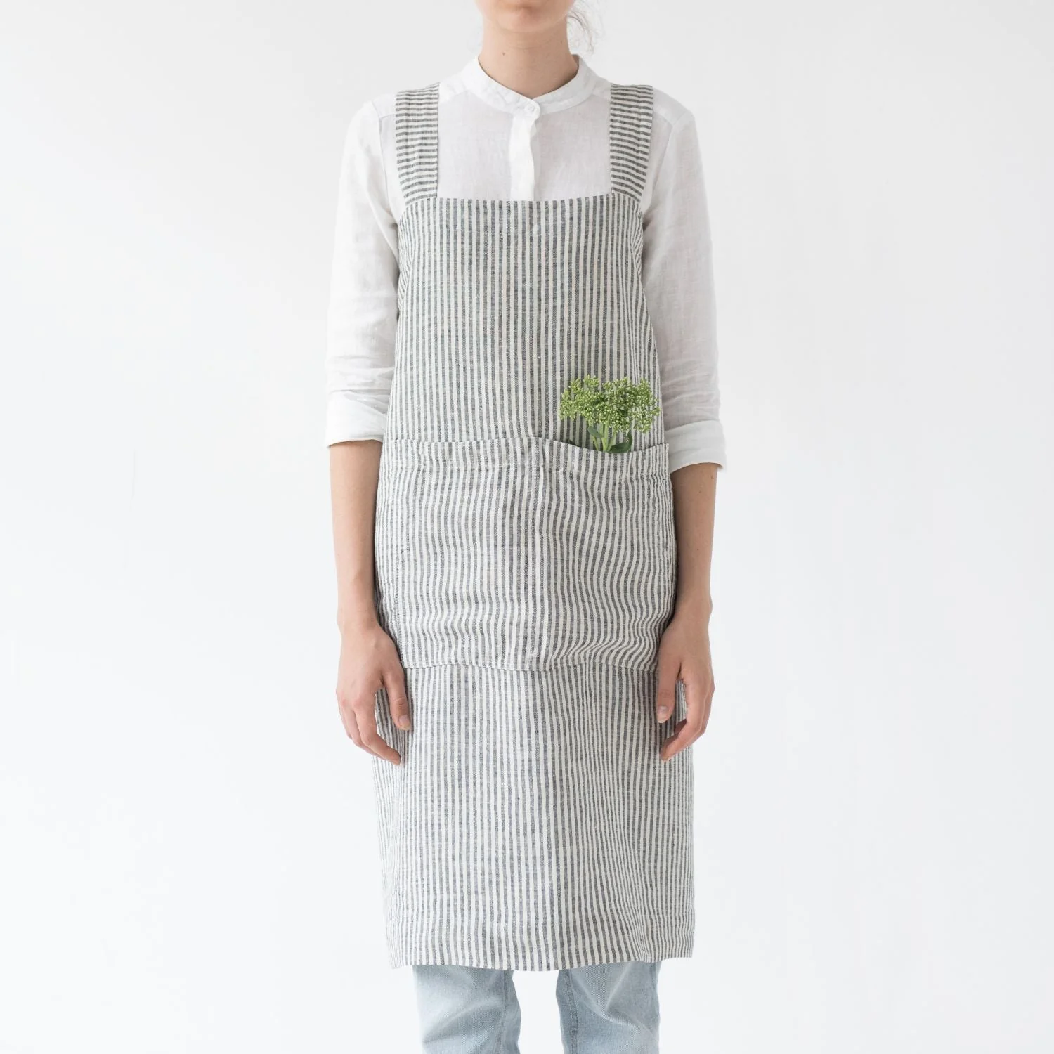 Thin Stripes Pinafore Linen Apron - Image 3