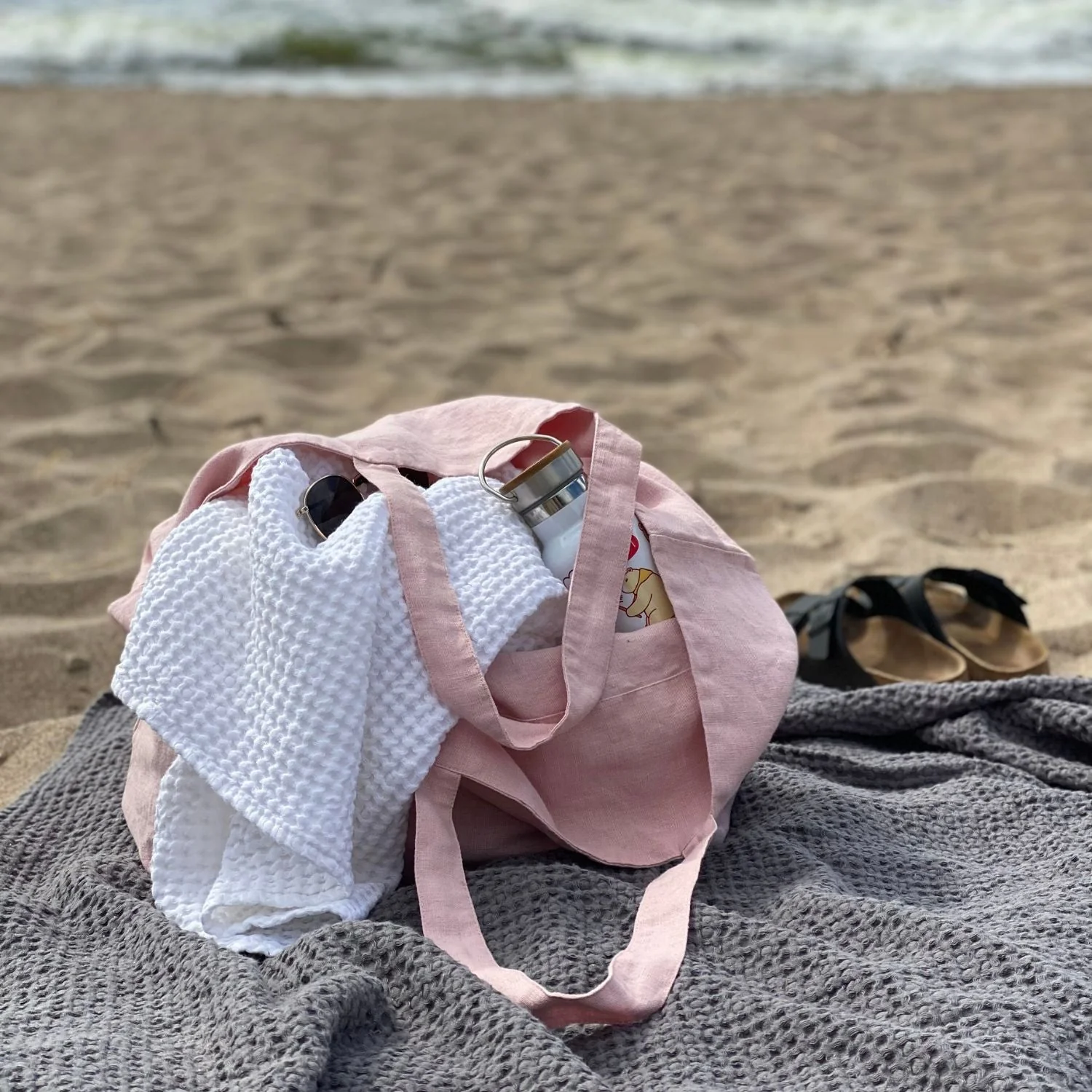 White Linen & Cotton Waffle Towel - Image 11