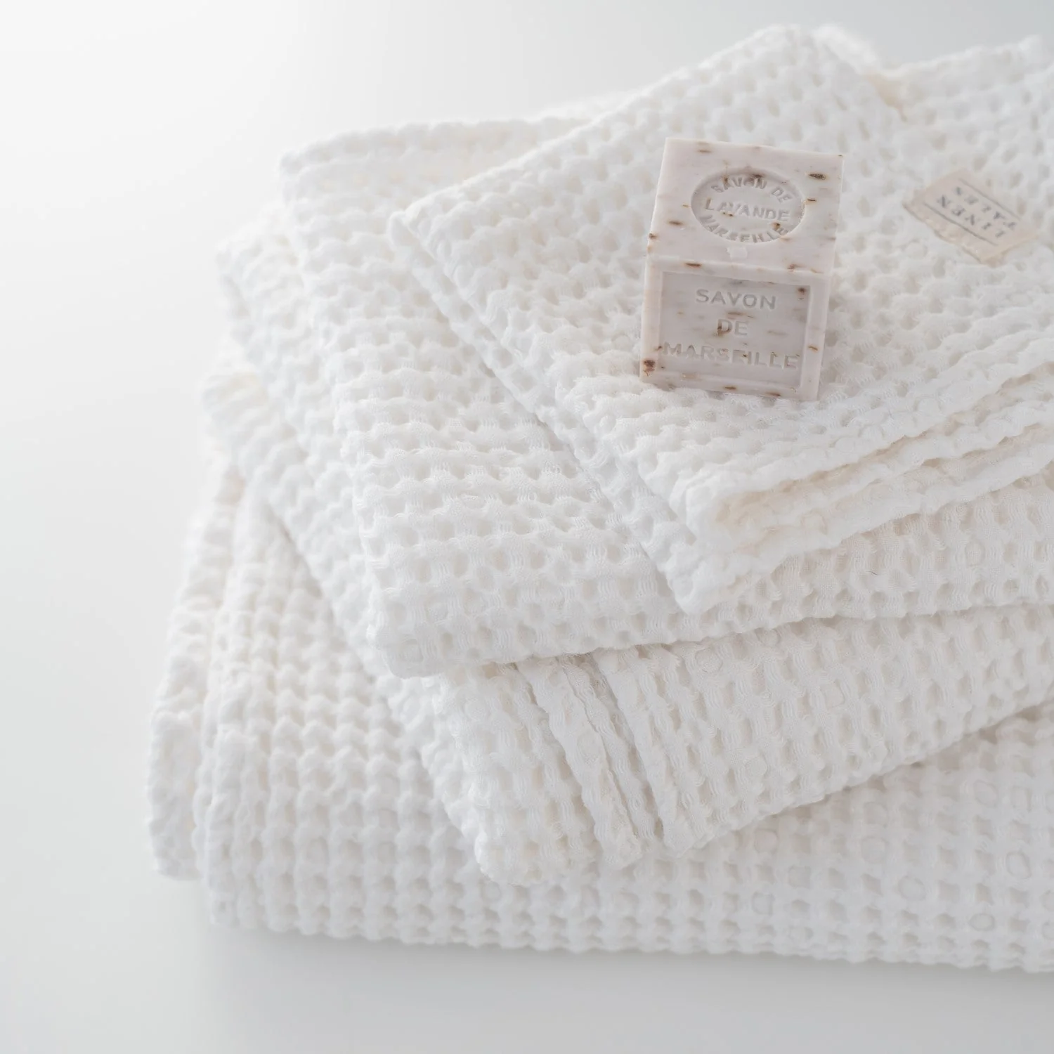 White Linen & Cotton Waffle Towel - Image 3