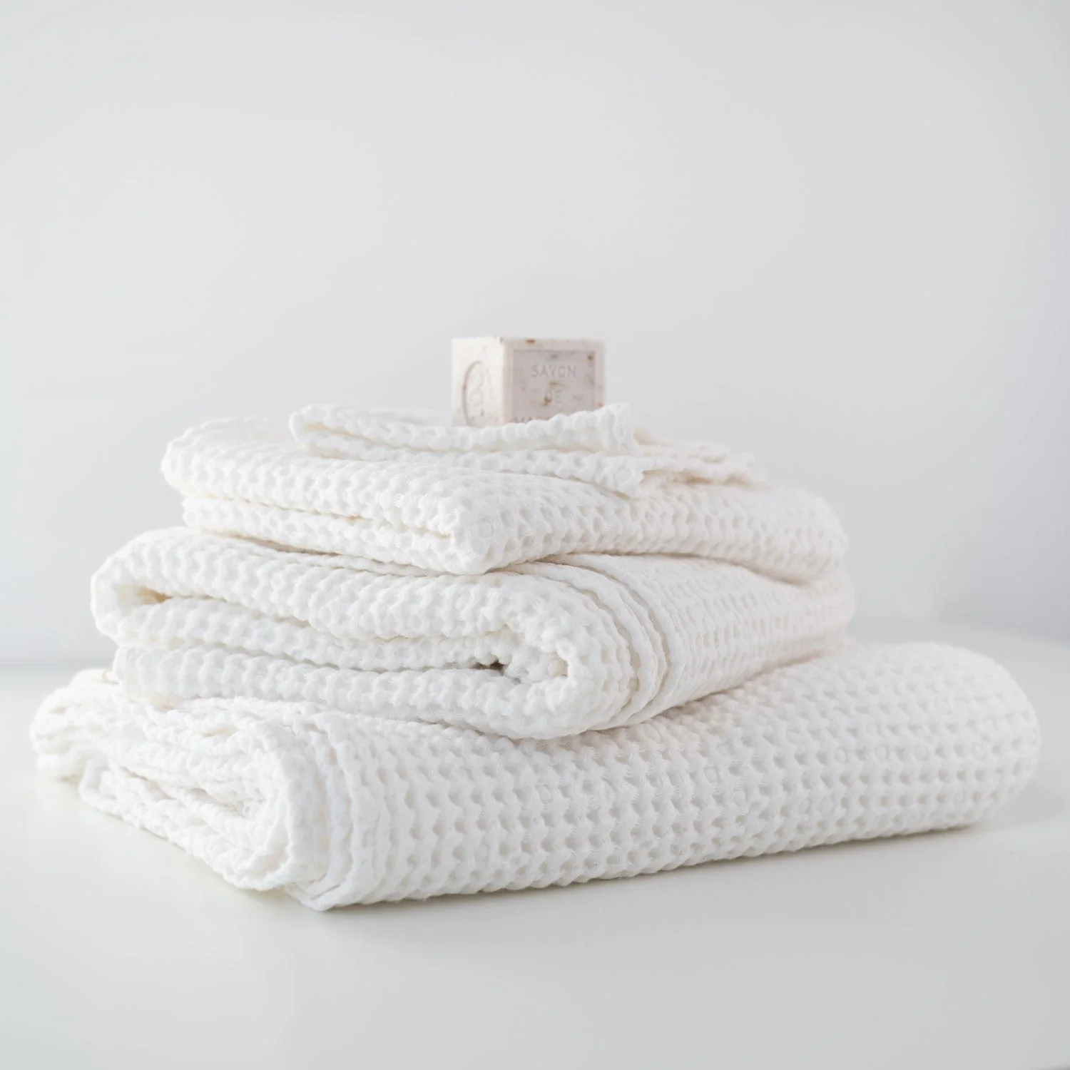White Linen & Cotton Waffle Towel - Image 4